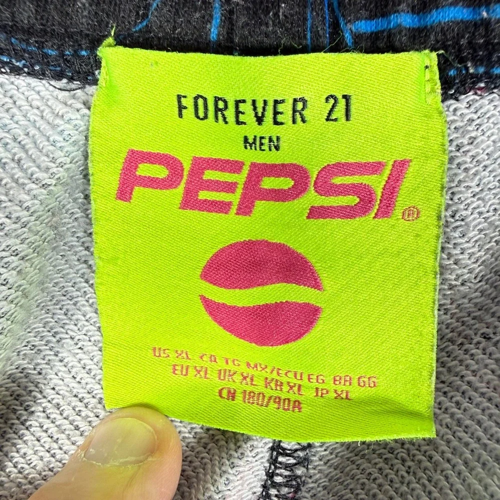 Forever 21 Pepsi Shorts Mens XL Black Neon Soda Can Print Retro Streetwear‎